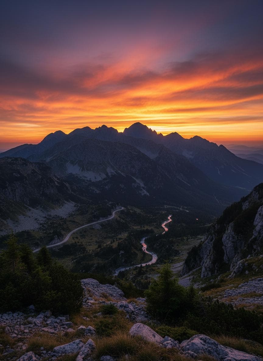 Sunset over the Durmitor mountains, Montenegro