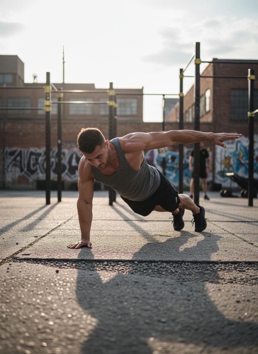 One-arm pushup practice. Still chasing that perfect form.